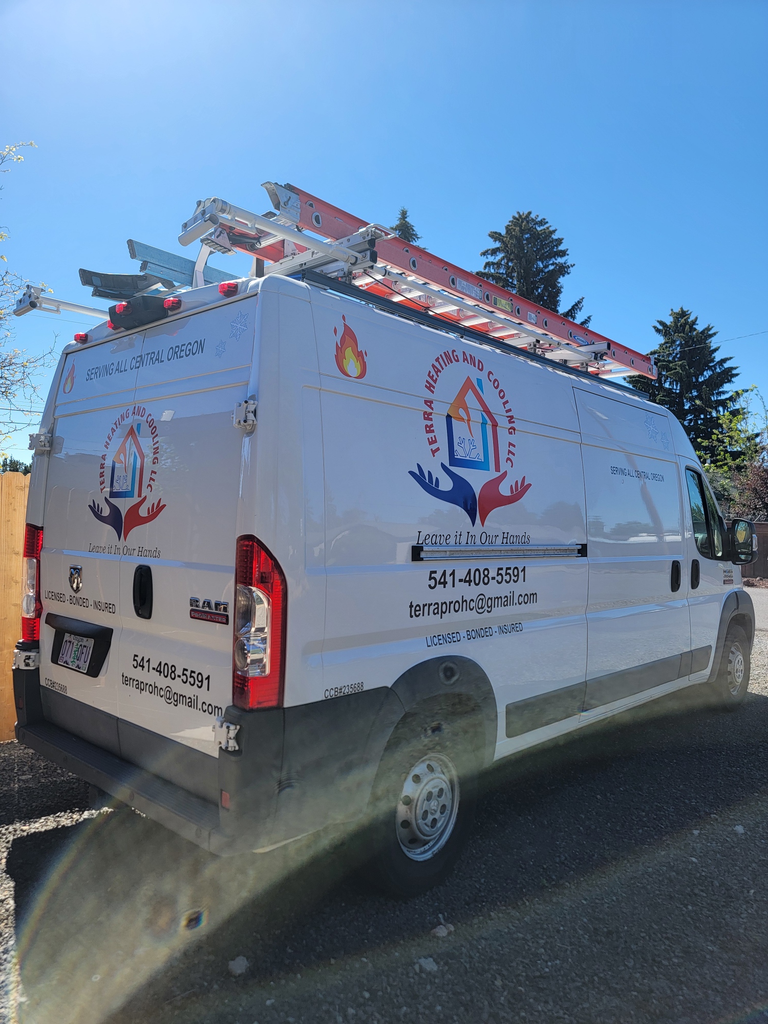 Terra Heating and Cooling branded service van in Bend, Oregon