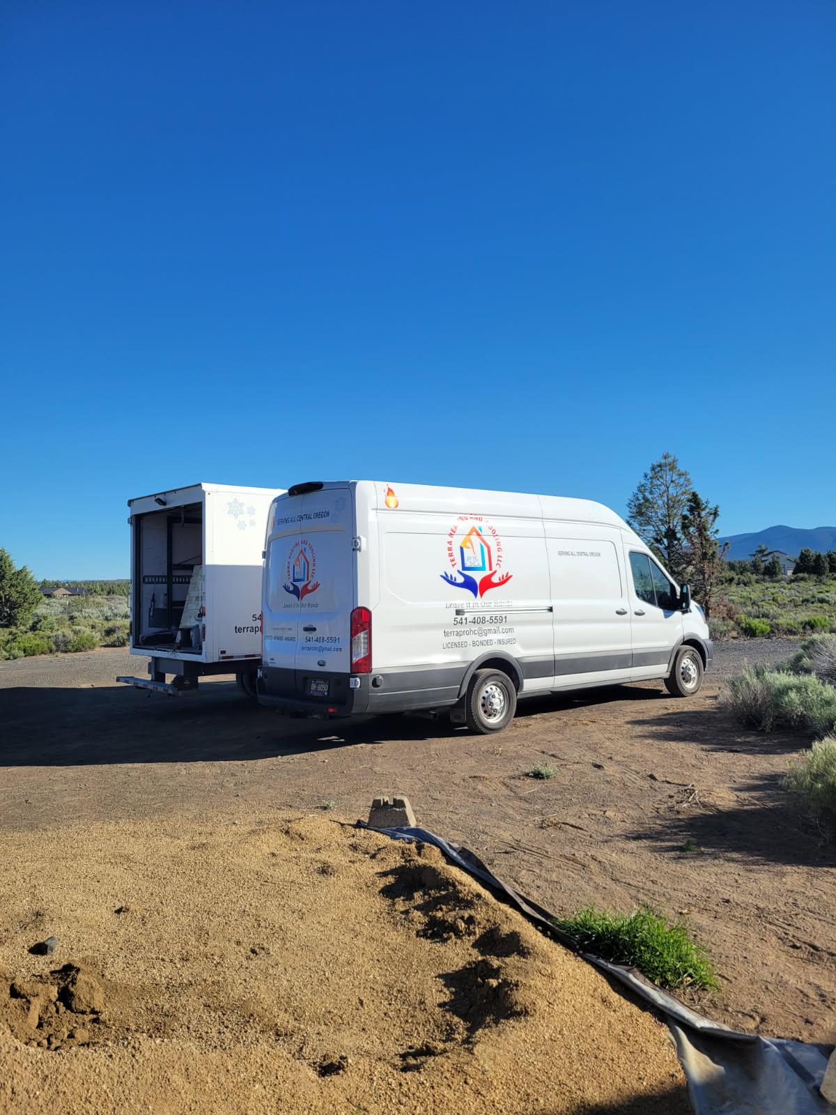 Terra Heating and Cooling box service van loaded with equipment in Central Oregon